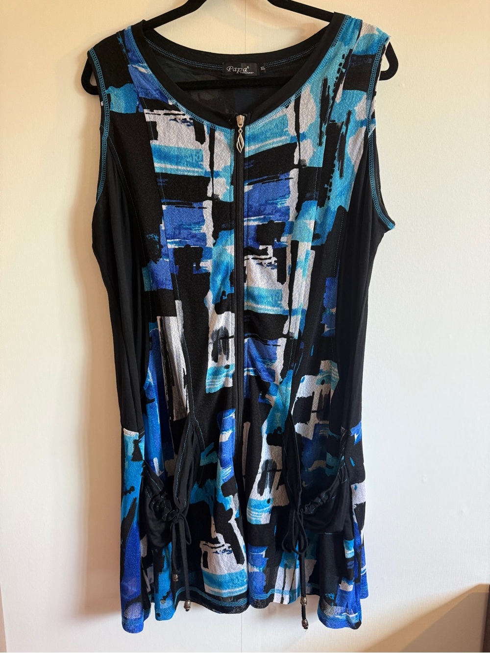 Papa Fashions Vancouver XL Abstract Zip Front Tunic Dress Blue Black Sleeveless